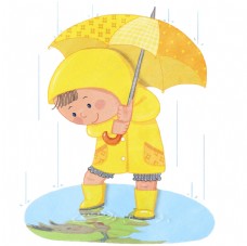 雨中男孩水彩手绘插图1