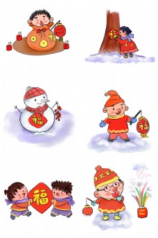 手绘众古风复古过新年迎新春年画系列套图免扣