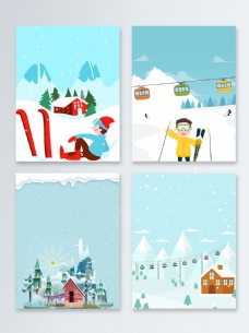 冬天雪景卡通手绘冬天冬季节气大雪广告背景