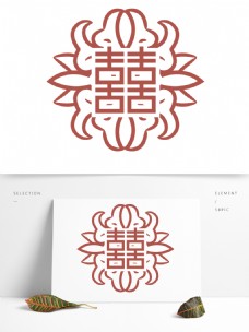 中国风简约红色花型背景素材喜字底纹元素
