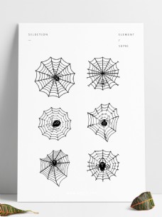 透明素材手绘万圣节蜘蛛和蜘蛛网透明底可商用素材
