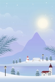 远山手绘卡通冬天大雪背景