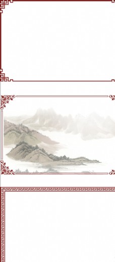 画中国风古典边框水墨山丘