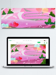 美丽玫粉色花海广告背景