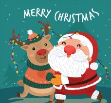 可爱圣诞节驯鹿和圣诞老人矢量图