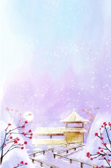 冬季飘雪手绘文艺小清新背景