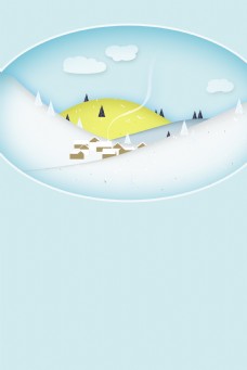 远山手绘卡通蓝色冬季背景