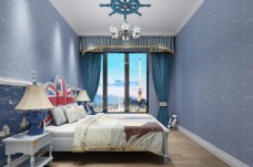 地中海风格蓝色卧室效果图