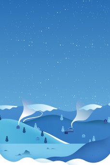 远山手绘卡通蓝色大雪背景