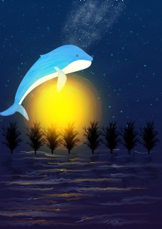 月亮海豚海报背景