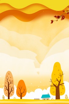 树木金色卡通秋天背景