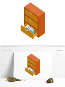 2.5D抽屉式书柜书架家具元素合集