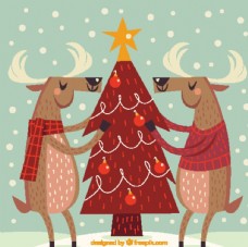 创意2只装饰圣诞树的驯鹿