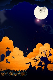 广告设计模板万圣节之夜古树圆月背景素材