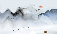 水墨中国风新中式抽象水墨唯美山水背景墙