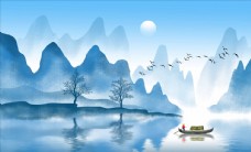 唯美背景新中式唯美山水背景墙装饰画