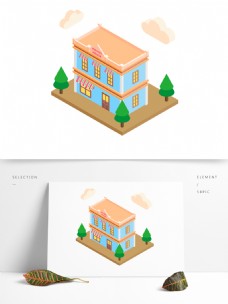 2.5D风格立体矢量别墅建筑场景插画