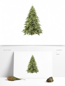 季节装饰冬季圣诞节绿色带装饰灯光雪树