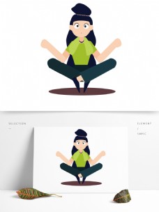 手绘卡通做瑜伽运动健身的呆萌美女