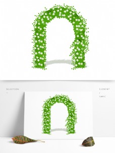 手绘小清新绿叶花朵拱形门