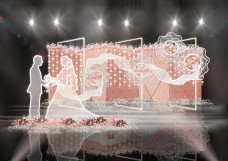 粉色新郎新娘装饰折叠造型背景婚礼效果图