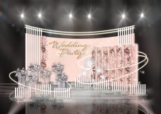 粉色圆弧背景隔段花墙装饰栏杆婚礼效果图