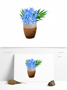 卡通手绘蓝色花盆设计可商用元素