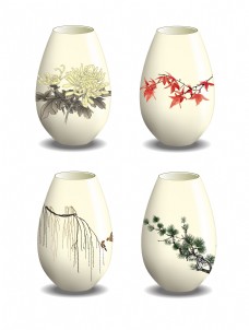 四个中国风花纹花瓶矢量素材