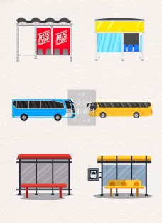 彩色卡通的公交和站台素材