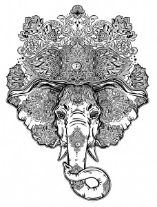 手绘花纹手绘复杂花纹大象头矢量素材