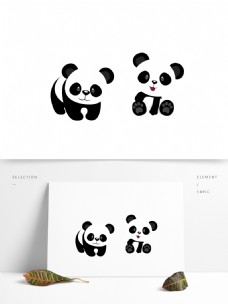 卡通可爱两只小熊猫可商用元素