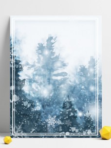 全原创手绘风下雪天梦幻树林雪景背景