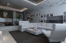 现代风格客厅空间效果图模型