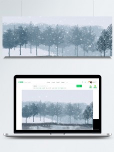 彩绘冬季雪景树林背景素材