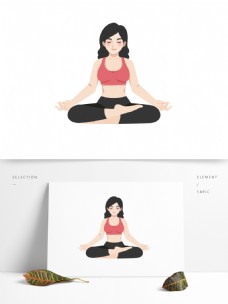 坐着打坐练瑜珈的女子卡通元素