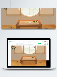 中国风家居客厅桌子窗户背景设计