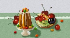 水果糕点甜点厨房美食蛋糕水果小清新插画