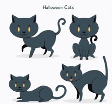 4款创意黑色猫咪设计矢量素材