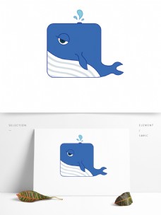 动物形象趣味卡通扁平化方形动物鲸鱼形象插图元素