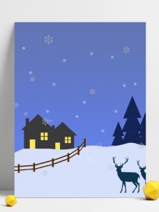 圣诞风景手绘简约风麋鹿雪景圣诞节背景素材
