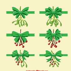 6款绿色圣诞植物蝴蝶结