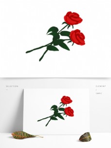 两枝手绘玫瑰花卡通元素