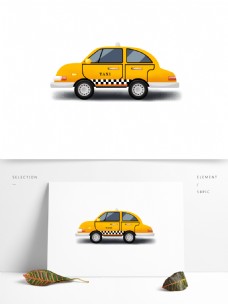 一辆黄色出租车卡通元素
