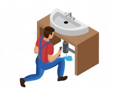 卡通修理水管元素