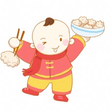 立冬吃饺子的小男孩免抠PNG素材