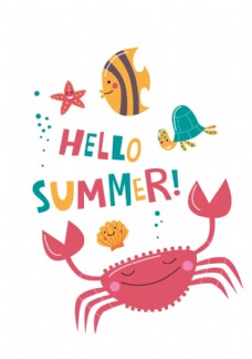 水彩可爱美女卡通海洋螃蟹