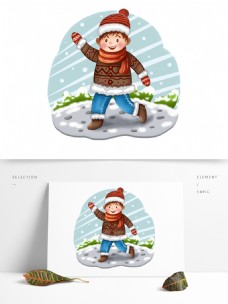 冬装人物元素手绘可商用卡通人物插画