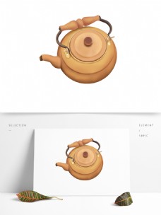 一把金色的茶壶卡通元素