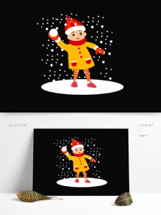 卡通手绘小孩打雪仗矢量图