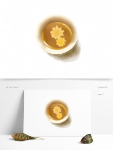 一碗黄色的菊花茶卡通元素